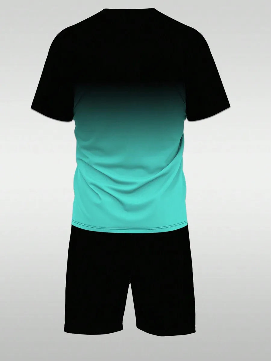 Men's Ombre Gradient Print Short Sleeve Tee & Drawstring Shorts Set