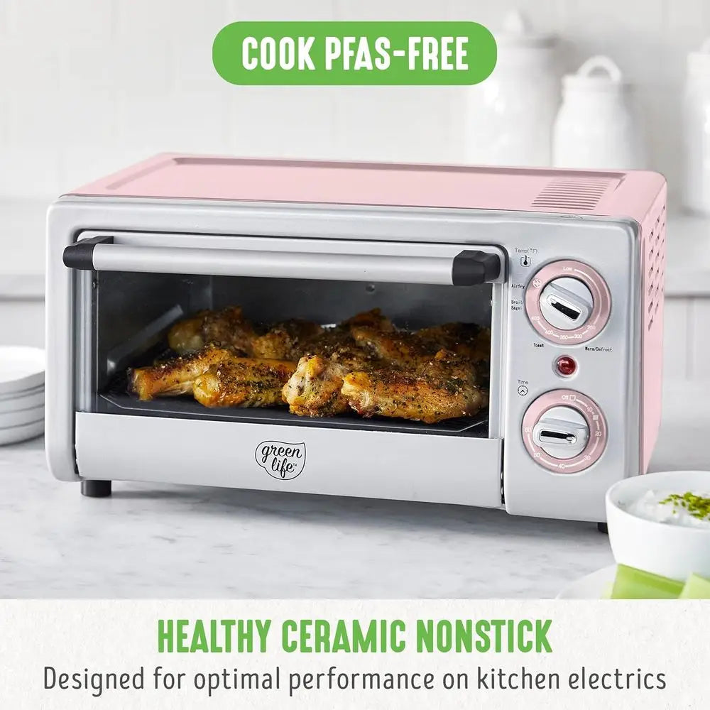 Countertop Toaster Oven Stainless Steel, Nonstick Interior, Rack & Basket, Bake, Broil, Reheat, Adjustable Temp & Time Control,