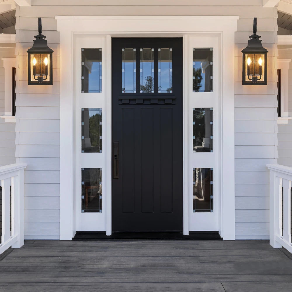 23"(H)1-Pack Outdoor Wall Lantern–Vintage Black Sconce (Clear Seeded Glass,Bulb Not Included)