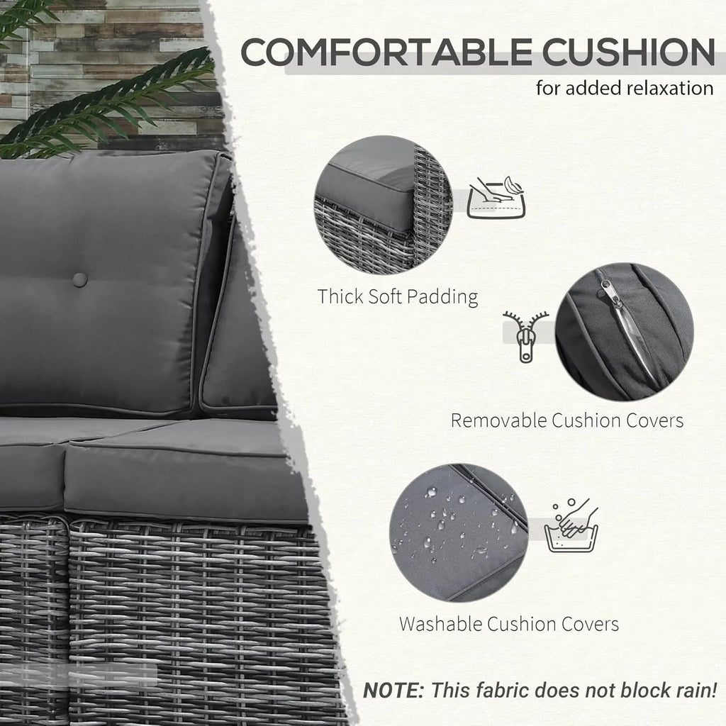 2 Piece Patio Corner Sofa Set Outdoor PE Rattan Curved Armrest Padded Cushion Balcony Garden Lawn Gray, Customized