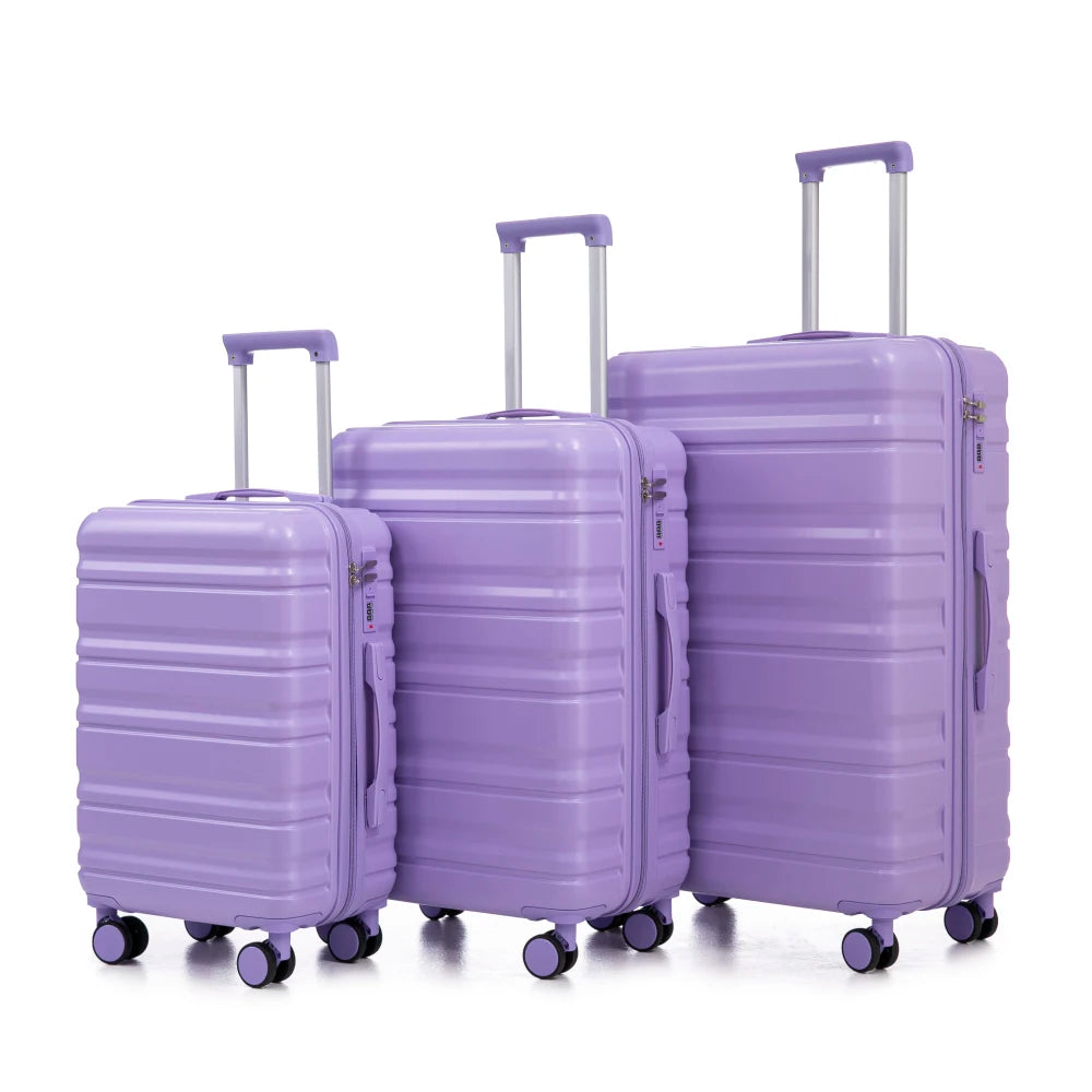 3 Piece ABS Luggage Set 20/24/28 Inch Spinner Wheels Carry on Suitcase Matching Color Combination Lock Travel Luggage Purple