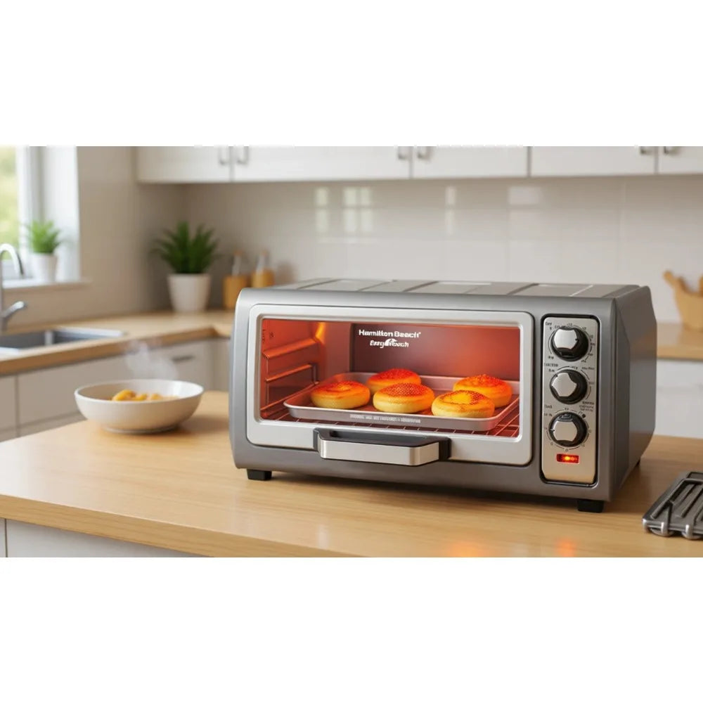6 Slice Convection Toaster Oven with Roll Top Door Bake Broil Toast Auto Shutoff Silver