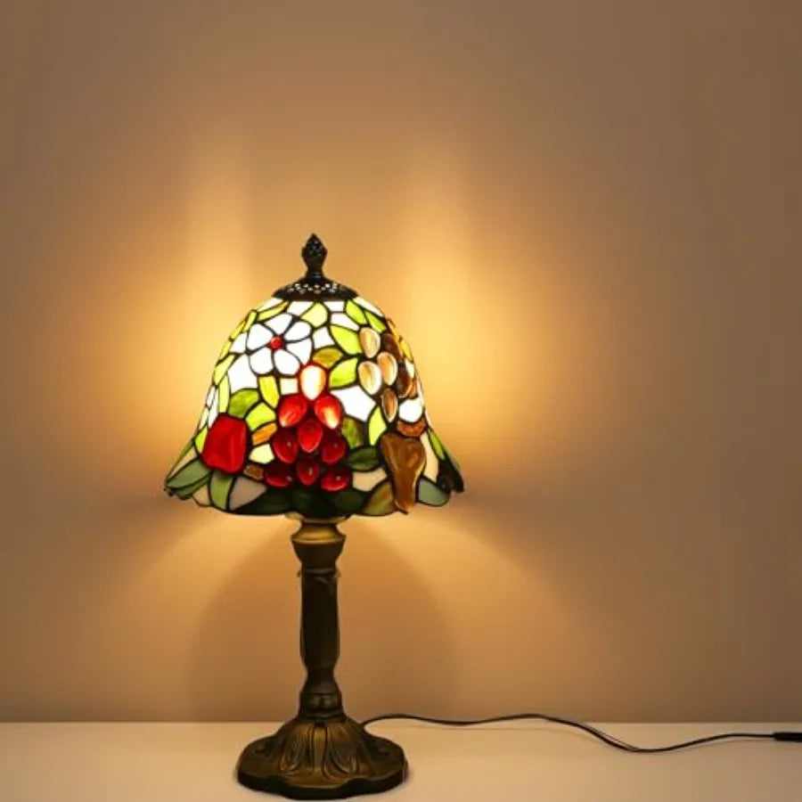 Mini Tiffany Table Lamp Nightstand Lamps Handmade Stained Glass Bedside Lamp Fruit Night Light for Office Bookcase Bar Bedroom
