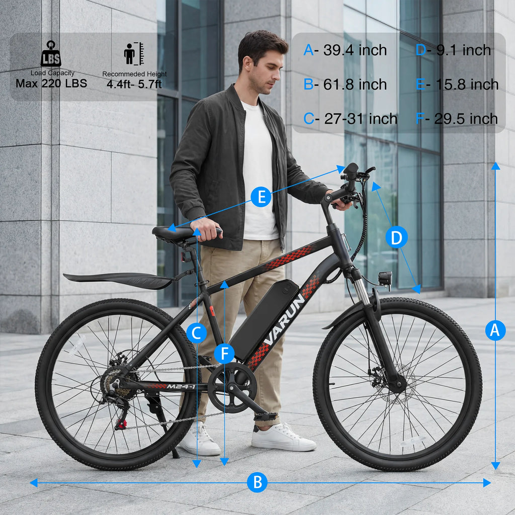 Varun M24-1 Adult Electric Bike, 500W Peak Power Electric Road Bike, 36V 7.8Ah Battery, 24-inch E-Bike, Max Speed 32km/h