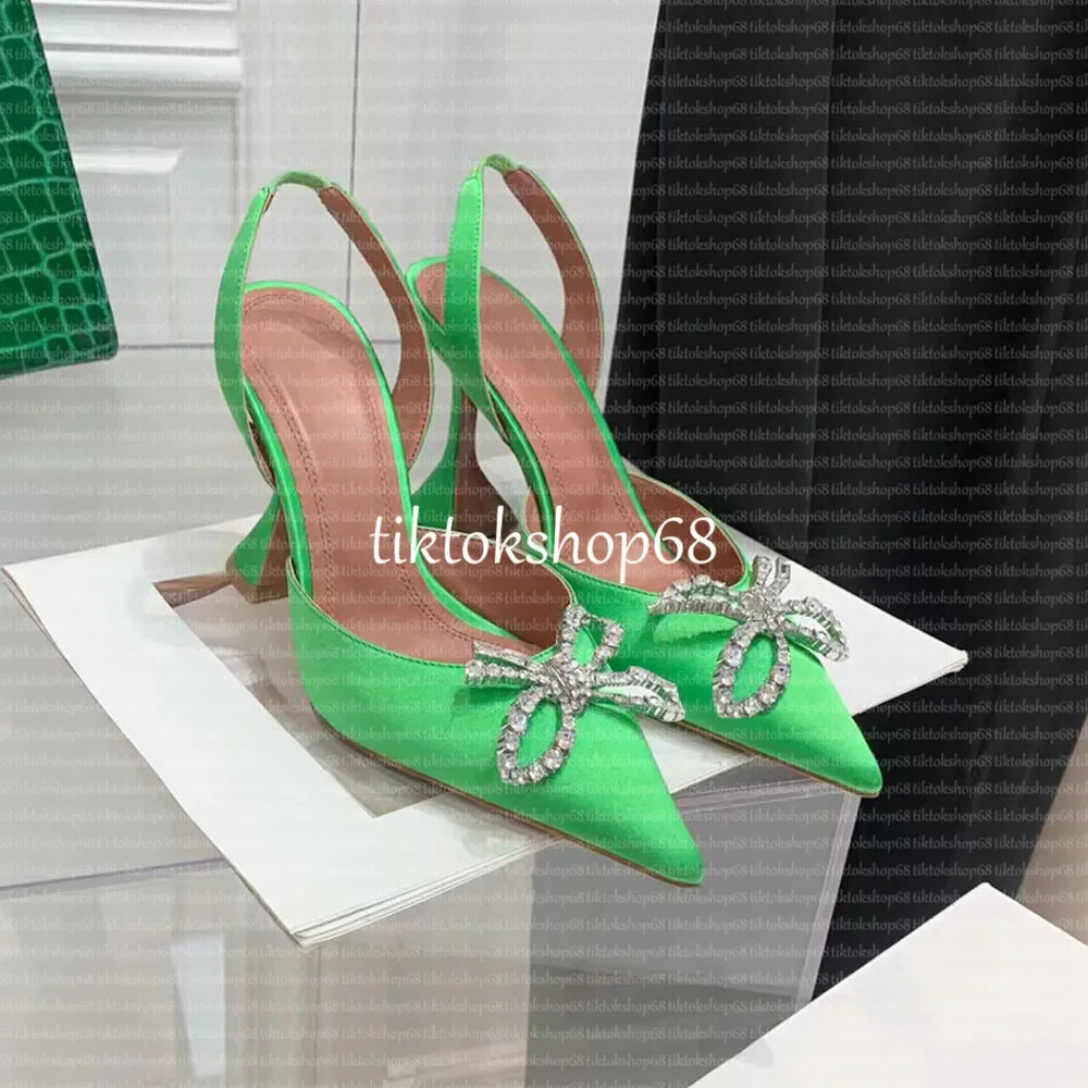 Amina muadii heels designer sandals womens wedding dress shoes satin pointed slingbacks bowtie pumps crystal sunflower flower hi