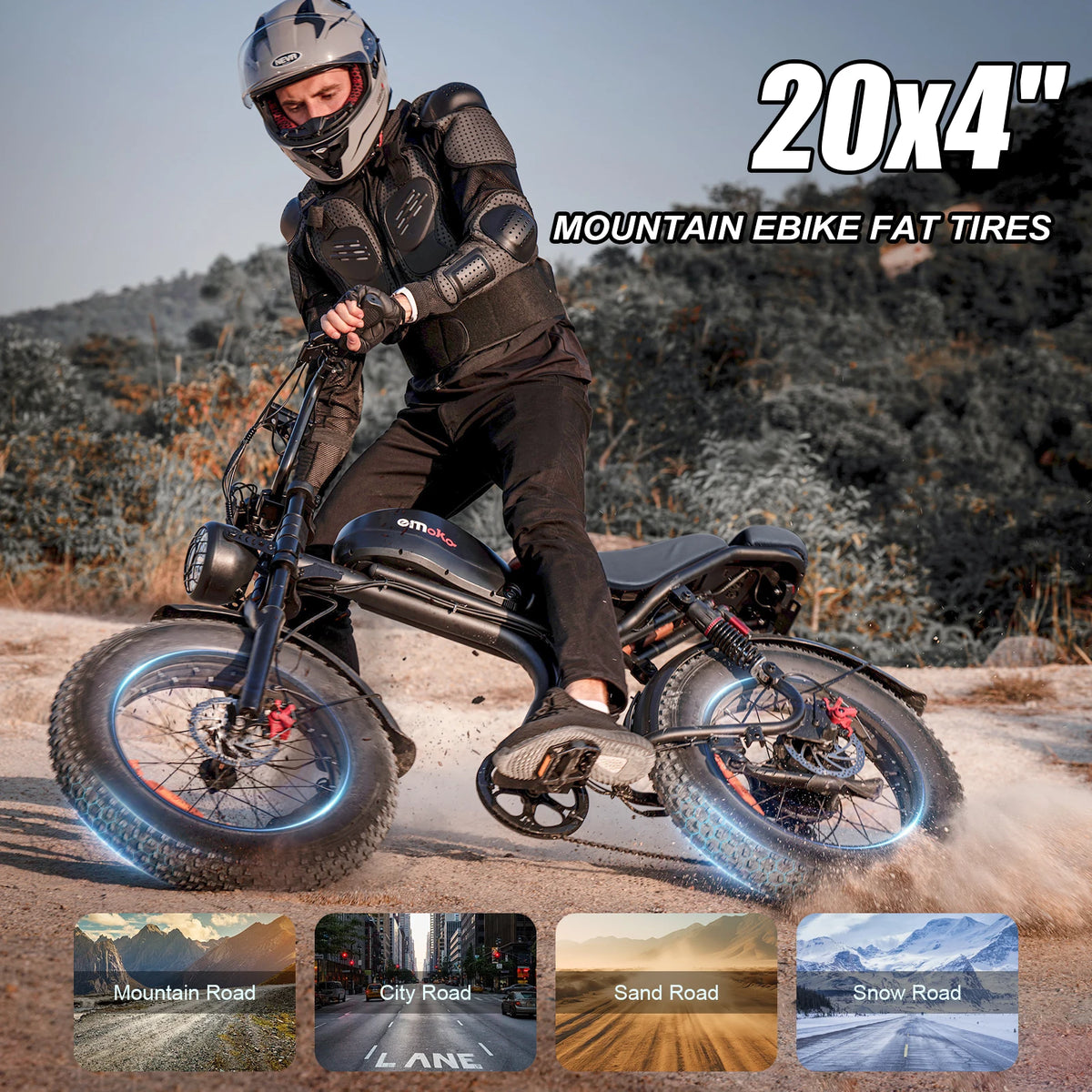 EMOKO C93 1000W Electric Bike for Adults, 20"x4.0" Fat Tire Electric Bicycle, 48V 20Ah Ebike 31 mph, 50 Miles Range