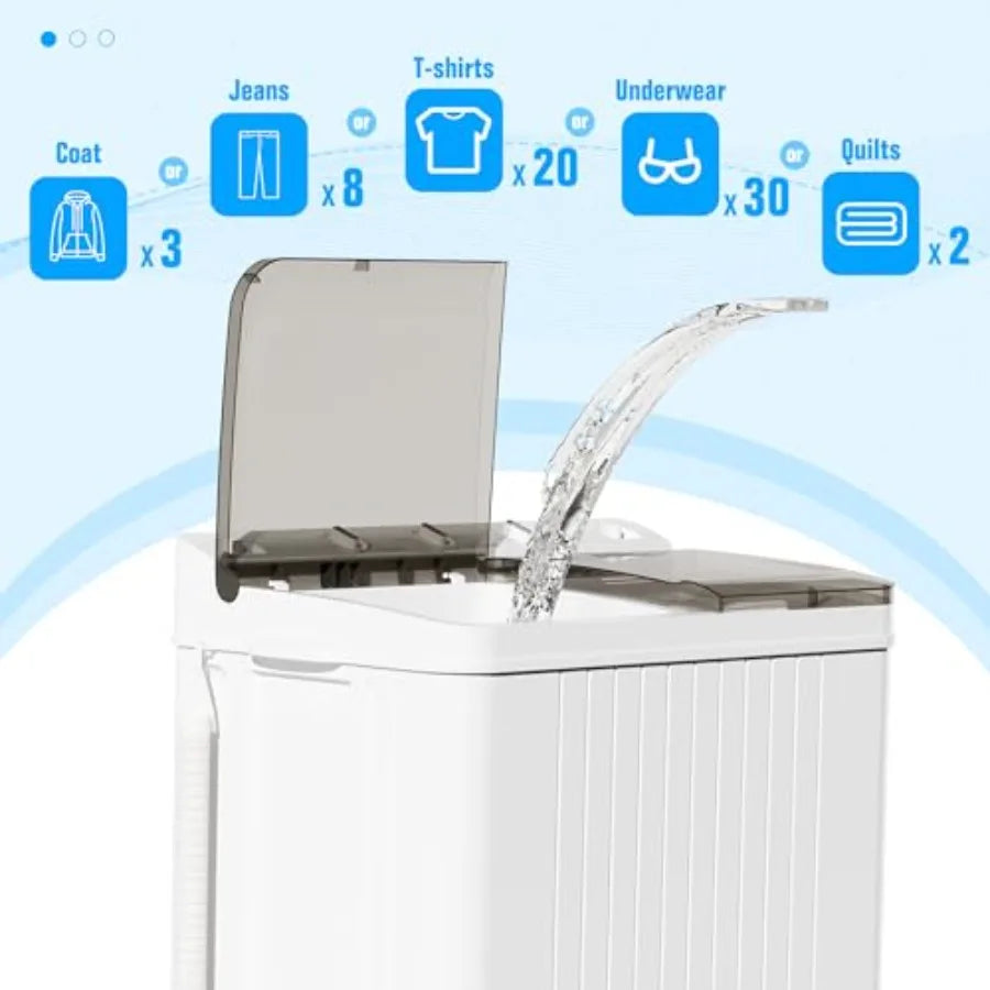 Portable Compact Washer and Dryer Combo 28Lbs with Longer Hose for rtments RVs and Dorms Grey Laundry Machine Twin Tub Mini Was