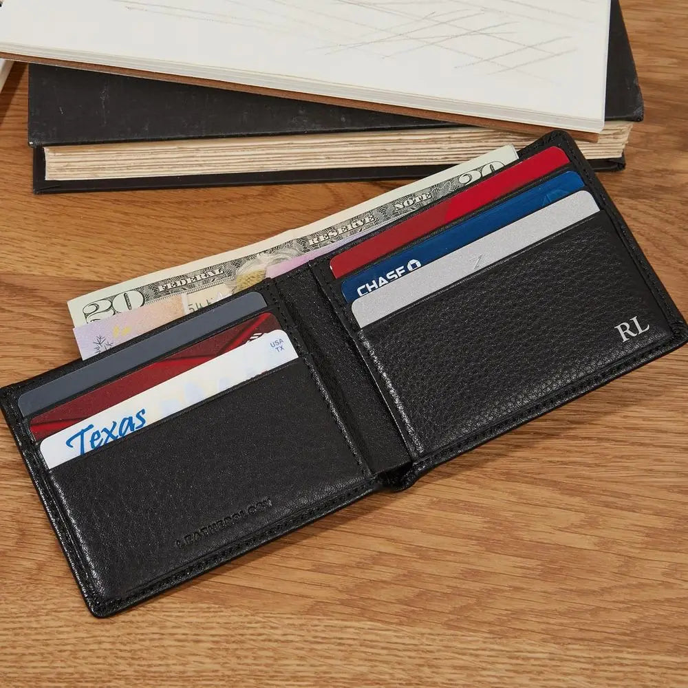 Slim Men's Leather Wallet with 6 Card Slots, Bill Compartment & 2 Interior Pockets - Minimalist Front Pocket Wallet