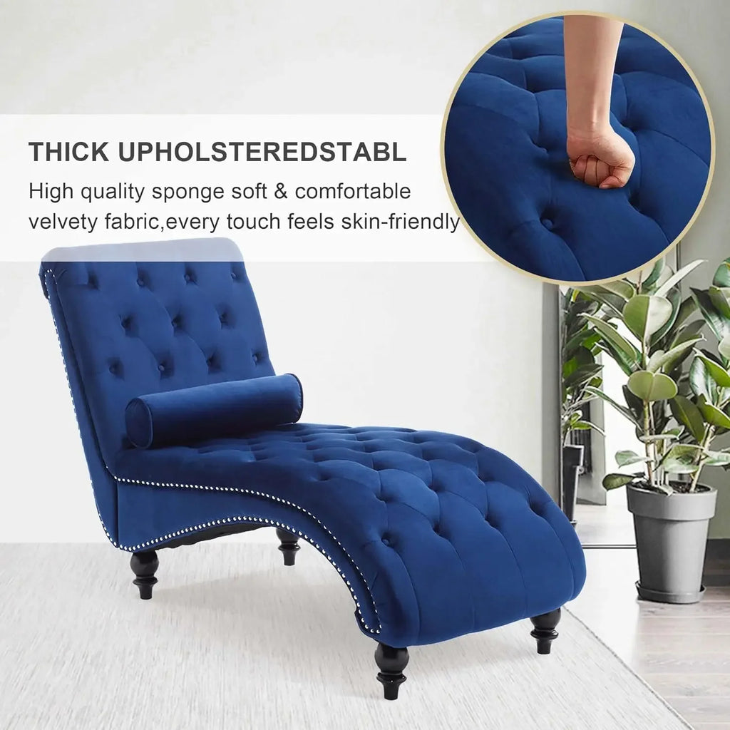 Velvet Button-Tufted Chaise Lounge Chair Indoor Comfortable Seating with Pillow Upholstered Customizable for Bedroom Living Room