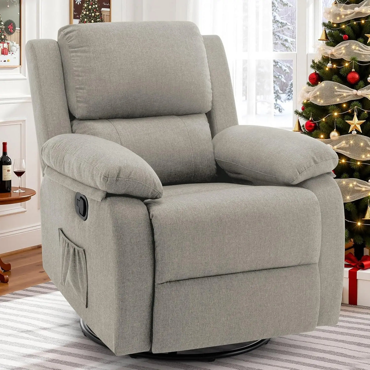 360 Swivel Rocker Recliner Chair Upholstered Fabric Glider Nursery Small Space Grey, Customized
