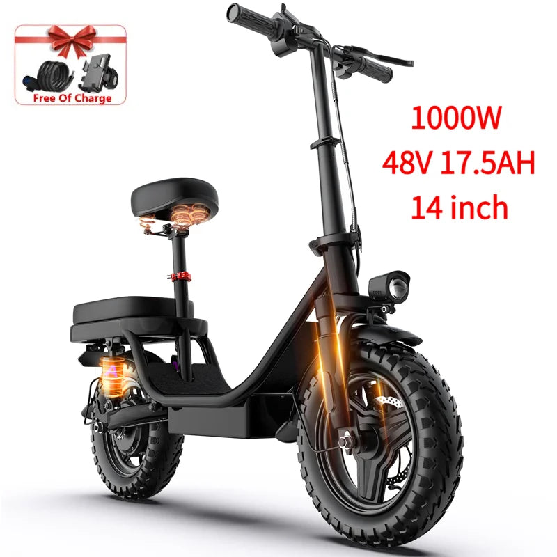 Electric Bike 14 26 Inch 1000w 48v 10ah 15ah 17.5ah Aluminum Alloy,adjustable Front Brake Seat Cheap Electric Bicycles For Adult