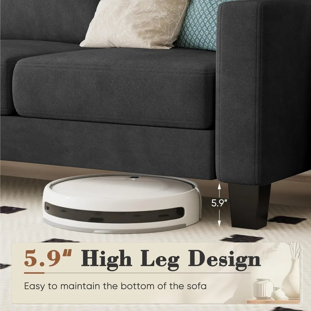 Homall Living Room Sofa, Sofa with Convertible Chaise Lounge, Three-seat L-shaped Sofa, Comfortable Fabric Sofa