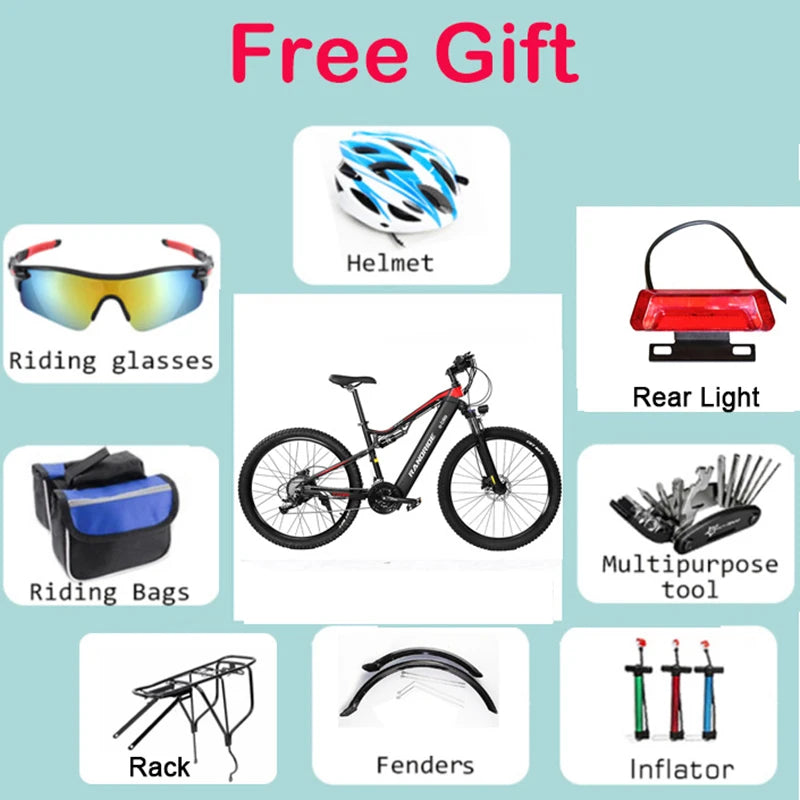 Electric Bike RANDRIDE YG90 1000W Motor 48V 17AH Battery 27.5 inch Tire Hydraulic Brake 21 Speeds Adult Mountain Bike