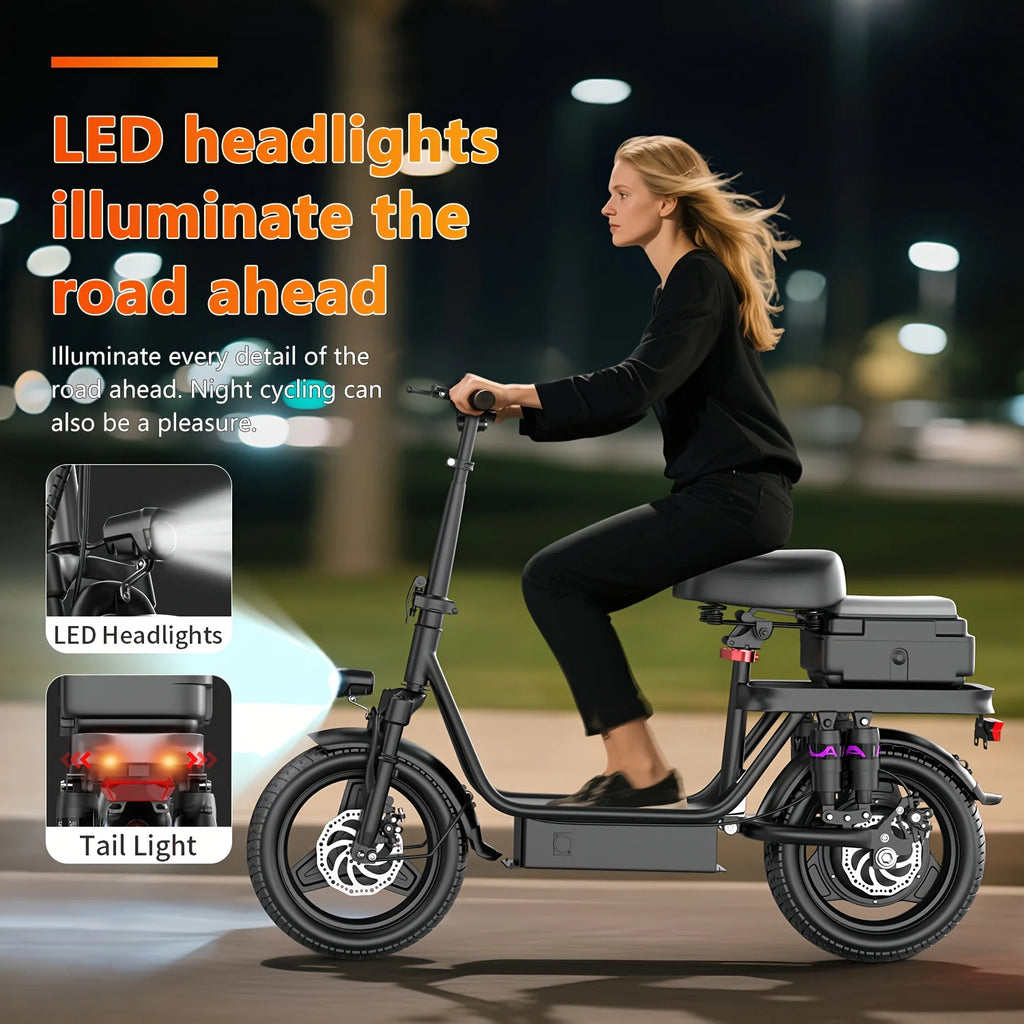 Rated Power 500w (peak 740w)Adult Electric Scooter And Electric Bike, With Seat, 48V 10-15Ah Lithium Battery, Range Up To 10-35