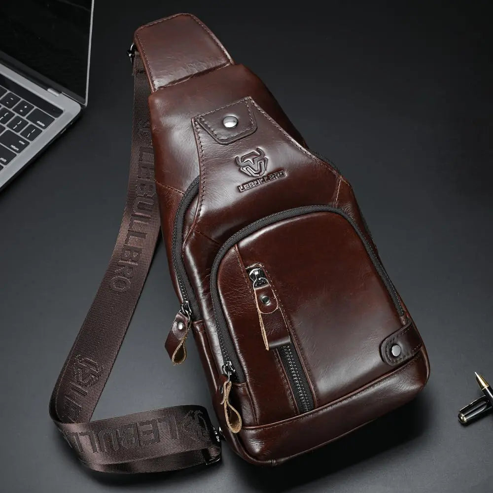 Sling Bag for Men Genuine Leather Chest Bag Crossbody Backpack Travel Hiking Outdoor Sports