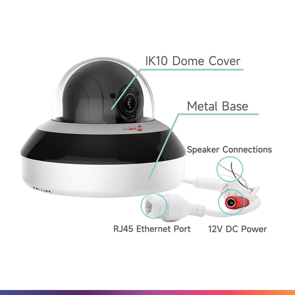 Anpviz 2 inch 4MP PoE PTZ IP Dome Camera 4X Optical Zoom 2560x1440@30fps Security Camera Perimeter Protection Built Mic Alarm