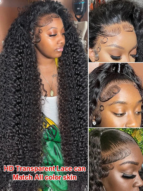 300% Density Curly Wigs Human Hair 13x6 HD Lace Frontal Deep Wave Wigs 46Inch Ready To Go 7x5 Glueless Wigs Human Hair For Women