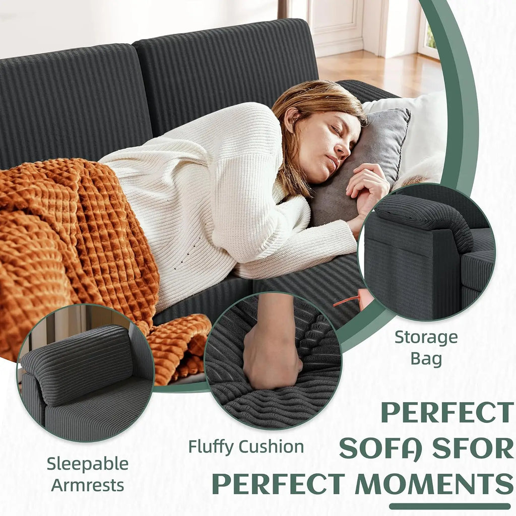 79" Convertible Sectional Sofa L Shape Storage Ottoman Side Pocket Small Living Room Apartment Grey Customized