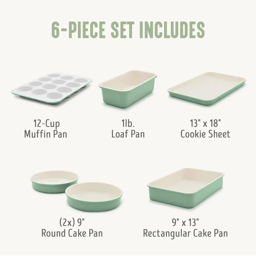6-Piece Nonstick Bakeware Set: Safe Oven Pans, Dishwasher and Oven Safe to 450°F, Easy Release Baking Sheets, Loaf, Round, and S