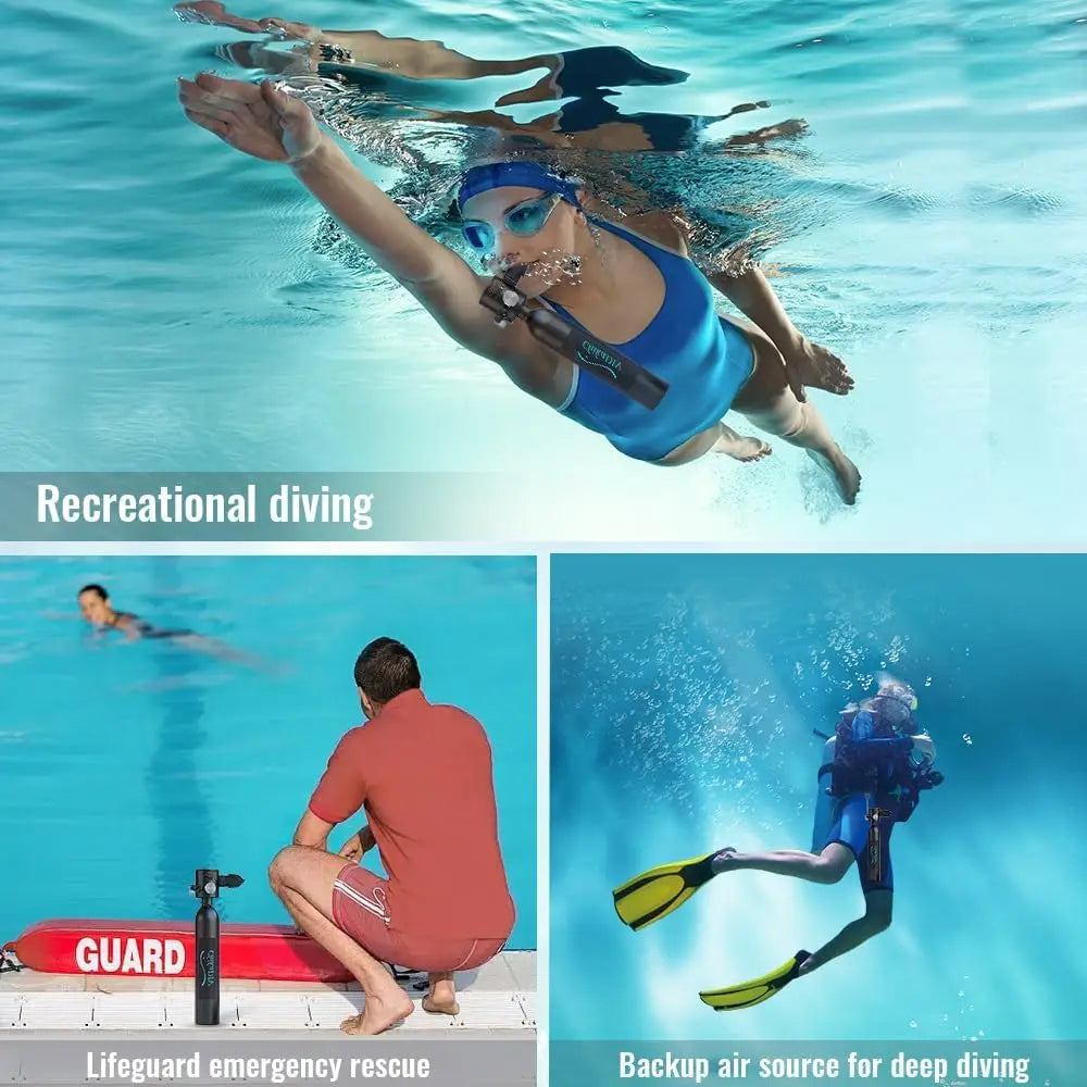 ChikaDiv S300 0.5L diving tank with Rope and Can be used underwater for 5-10 minutes, outdoor leisure swimming gear for gifts