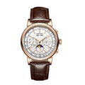 Corgeut 42mm Automatic Men's Watch Date Day Month Year Rose Gold Dial Multifunction 316L Leather Strap Polished Case Day Night