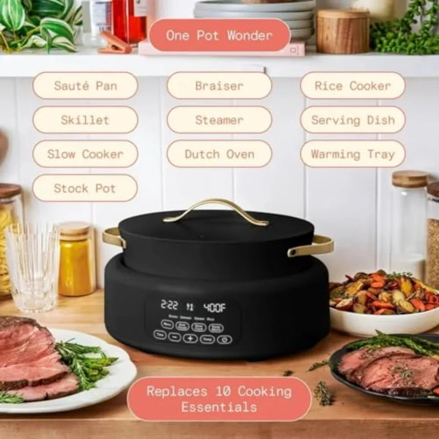 6-Quart 10-in-1 Electric Multi-Cooker with Digital Controls for Slow Cook Steam Saute Rice Oven-Safe Nonstick Pot in Stainless