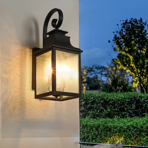 23 in Outdoor wall light fixture made of black metal transparent frosted glass, suitable for porch, terrace, garage, garden