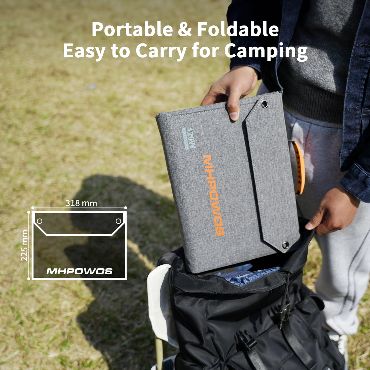 MHPOWOS 120W/ 80W Foldable Solar Panel Outdoor Emergency Backup Power Supply with USB-C/2xUSB-A/DC Outputs for Powerbank RV