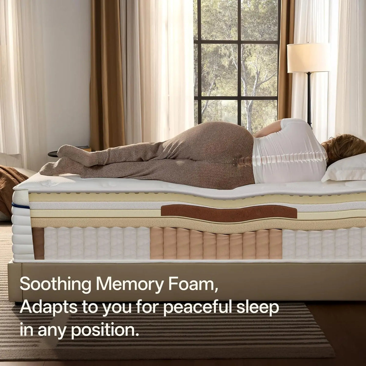 12 Inch Medium Plush Hybrid Mattress Memory Foam Pocket Coils Pressure Relief Motion Isolation Bedroom Use Queen Size Customized