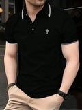 Men's Navy Blue Casual Short Sleeve Polo Shirt with Contrast Trim