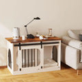 Farmhouse Style Wooden Dog Crate with Cushion, 39.4 Decorative White Indoor Pet House, Suitable for Small to Large Dogs