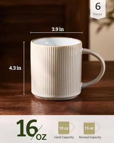 Famiware 6-Piece 16 oz Coffee Mug Set - Cappuccino White Ceramic Cups for Tea, Cocoa & Milk