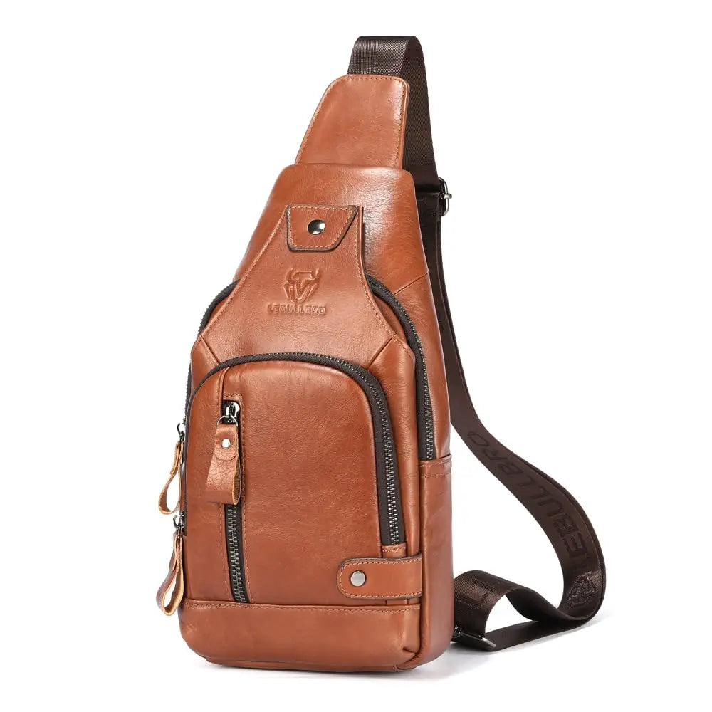 Sling Bag for Men Genuine Leather Chest Bag Crossbody Backpack Travel Hiking Outdoor Sports
