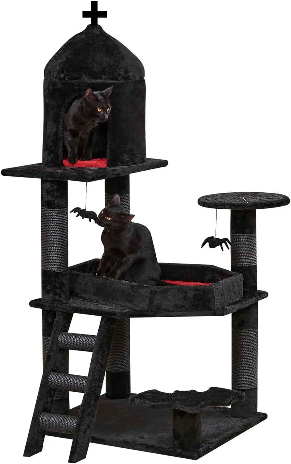 Gothic Cat Tree with Coffin Bed, 55" Tower for Large Cats, Multi-Level Play Furniture in Black Halloween Style