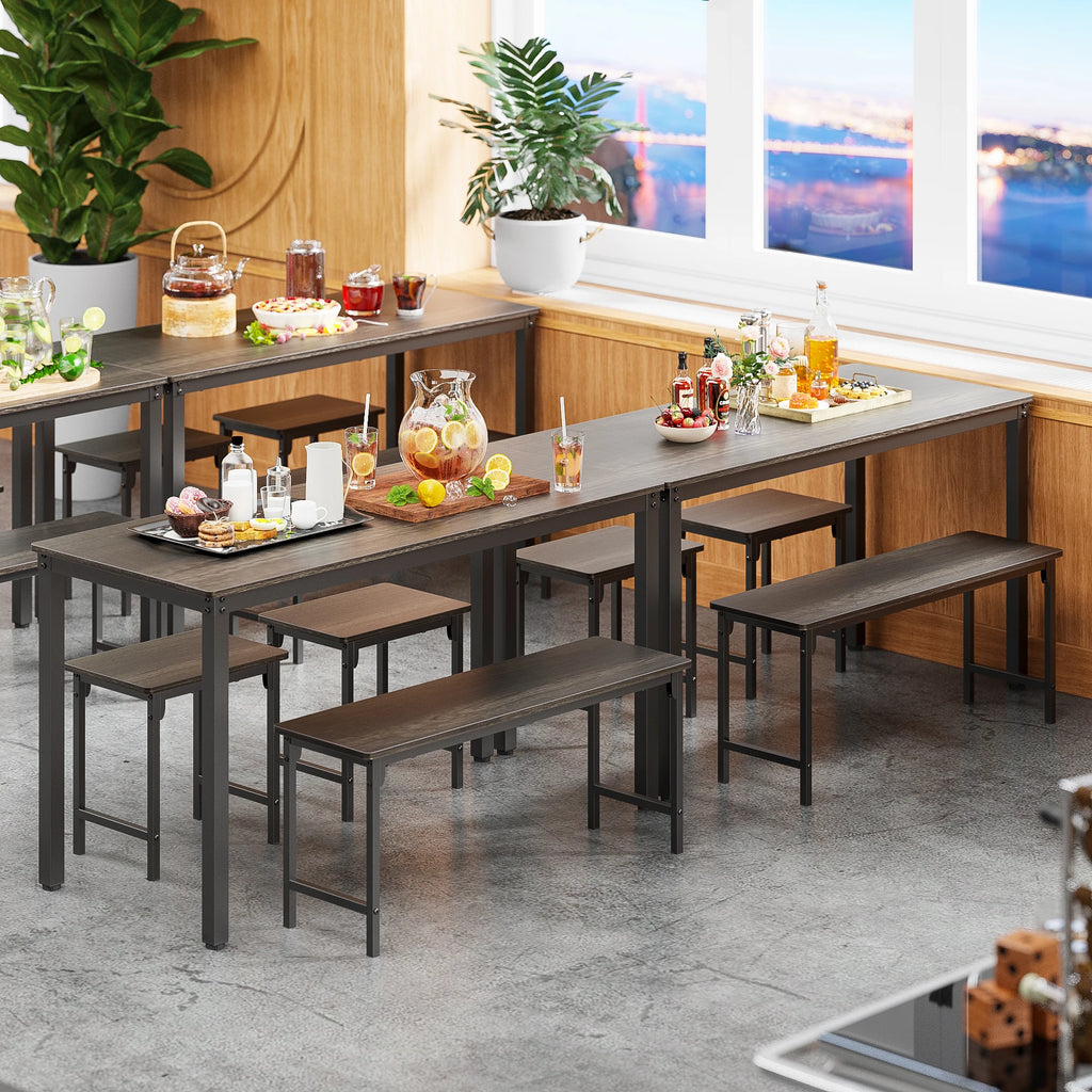 4-Piece Dining Table Set for 4, 55" Kitchen Table with Bench & 2 Stools, 4-Person Space-Saving Dinette for Kitchen, Dining Room