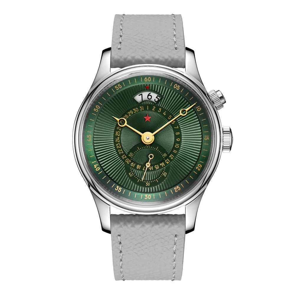 RED STAR  Watches for Men 40mm Seagull ST1716 Movement  5ATM Automatic Mechanical Watch Push-Button Calendar Sapphire Crystal