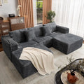 Gray 110 Corduroy Sectional Sofa with 2 Ottomans, Convertible Cloud Couch, Deep Seating, Memory Foam Living Room Furniture, No A
