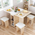 Foldable Dining Table Set for 4,Folding Dining Table with 4 Leather Chairs amp Storage,Drop Leaf Dinner Table with 6 Wheels,Fold