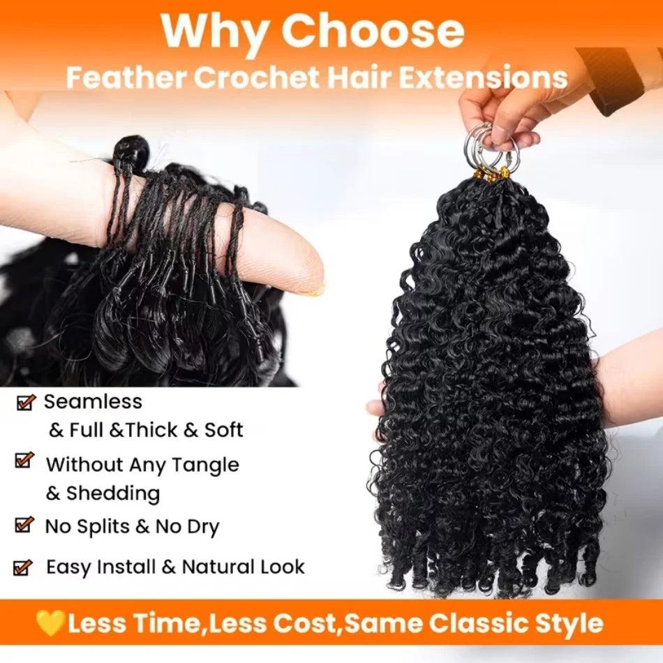 Burmese Curly Crochet Human Hair Feather Knotless Pre-Separated Crochet Hair Extensions Full Head Brazilian Hair For Black Women