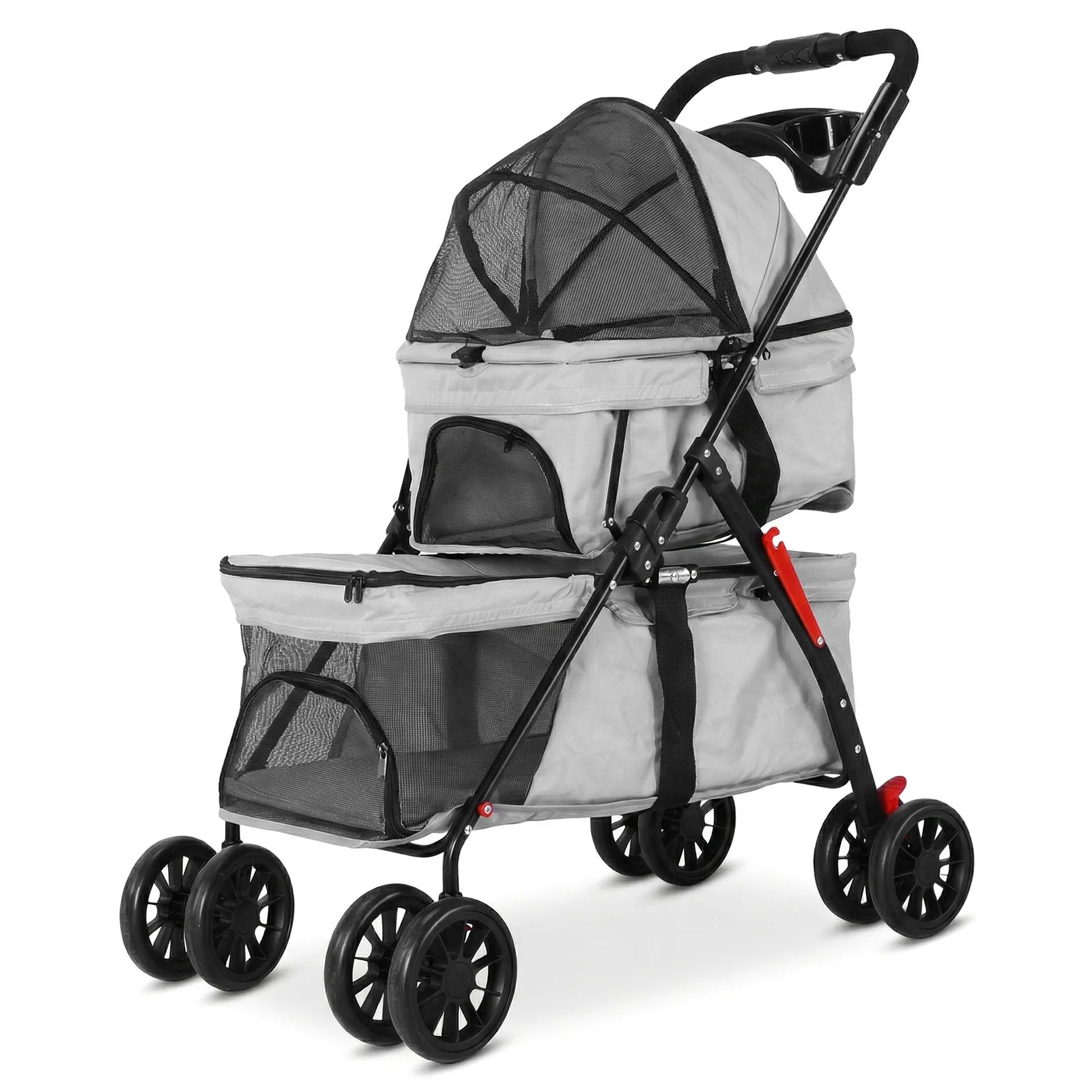 Cat Stroller for Dogs and Cats Foldable Cat Carrier with Safety Belts Cup Holder & Lockable Wheels for Daily Walks & Outdoor Use
