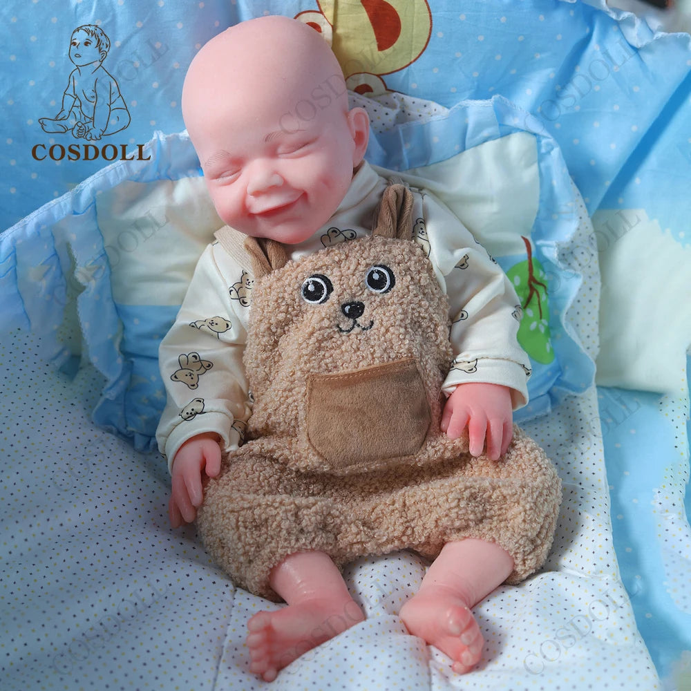 18" Giant Soft Silicone Baby Doll for Boys-Sleeping Smiling Face, Weighted 2.9kg Realistic Cuddle Buddy-Toddler Sensory Toy Gift