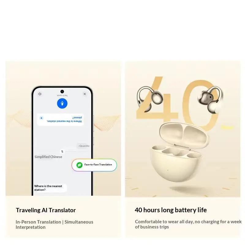 Oppo Enco Clip2 Open Ear Wireless Bluetooth Earphones Ear Jewelry 5.2 Grams Ultra Light Gold Plated All Day Comfort Adults