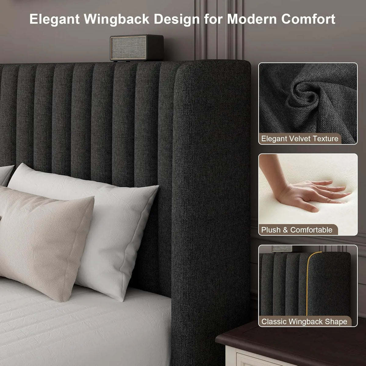 Queen Size Lift Up Storage Bed Frame with Wingback Headboard, Linen Upholstered Platform Bed with 10.8" Underneath, Customized