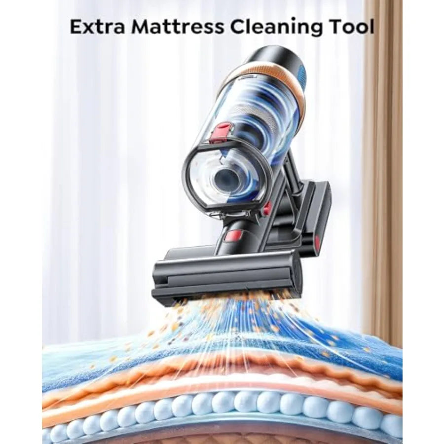 Cordless Vacuum Cleaner 650W 55KPA 70Mins for Home Upgraded Stick Vacuum with Extra Mattress Cleaning Tool Self-Standing Anti-T