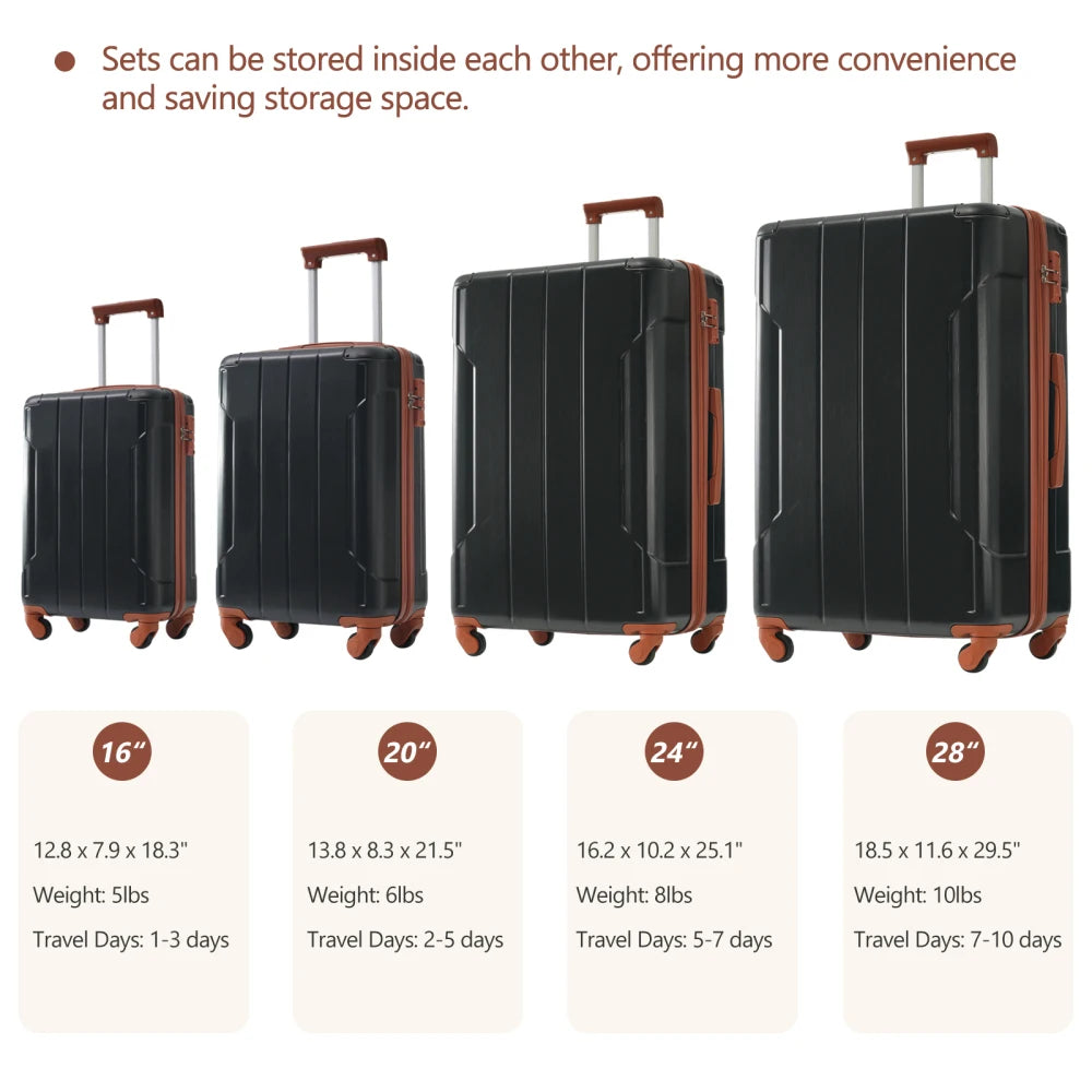 Hardshell Luggage Sets 6 Piece Suitcase Set Expandable Lightweight Suitcases with Wheels TSA Lock for Men Women Black Brown