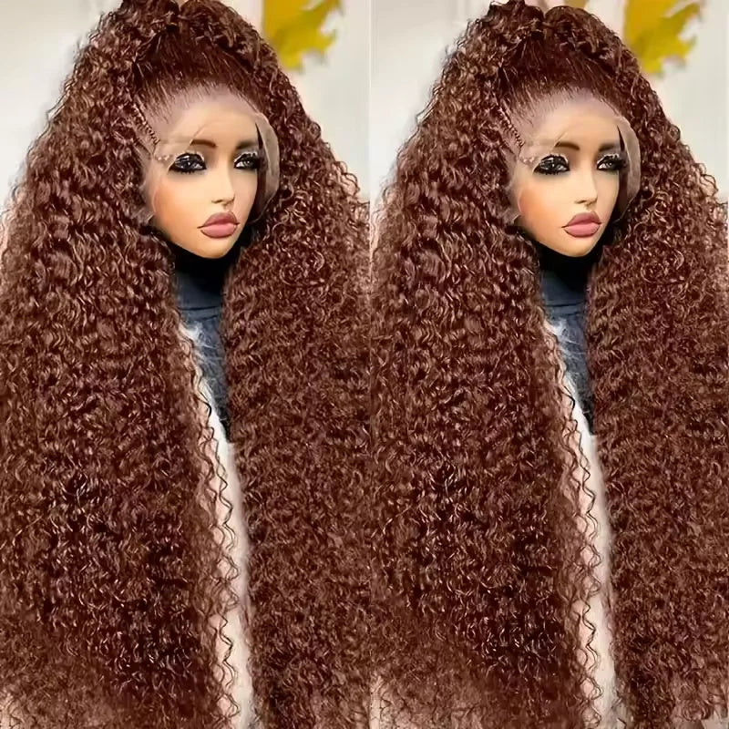 250%Density 28 Inch Chocolate Brown Curly Wigs 13x6 HD Lace Front Wigs Human Hair  Brown Deep Wave Lace Frontal Human Hair Wigs