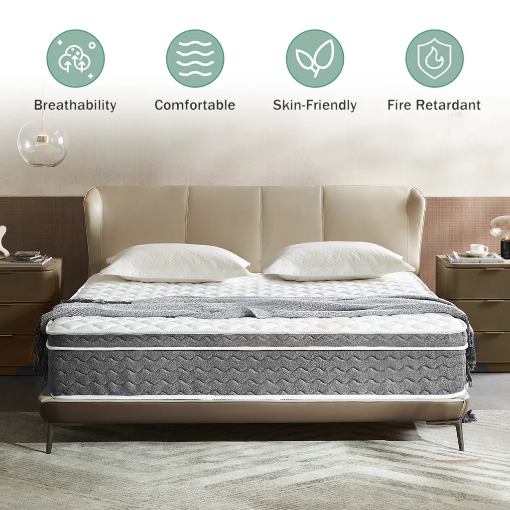 10/12/14 Inch - Queen Size Hybrid Mattress , Medium Firmness, Fiberglass-Free & OEKO-TEX Certified, Mattress in a Box