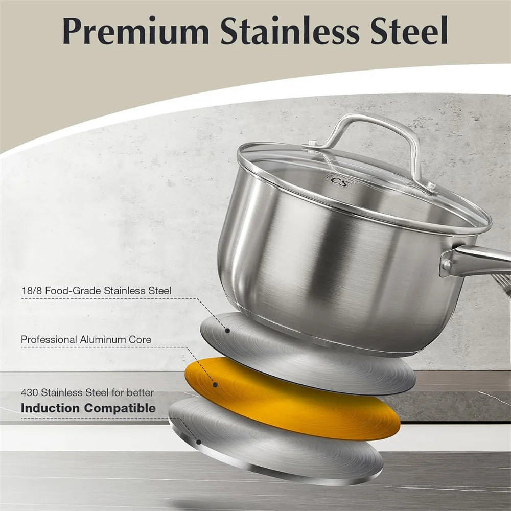 KOCH SYSTEME CS Stainless Steel Pots and Pans Set 10Pcs Non-stick Frying pan Soup pot Mlik Pot Cookware Set Induction Compatible