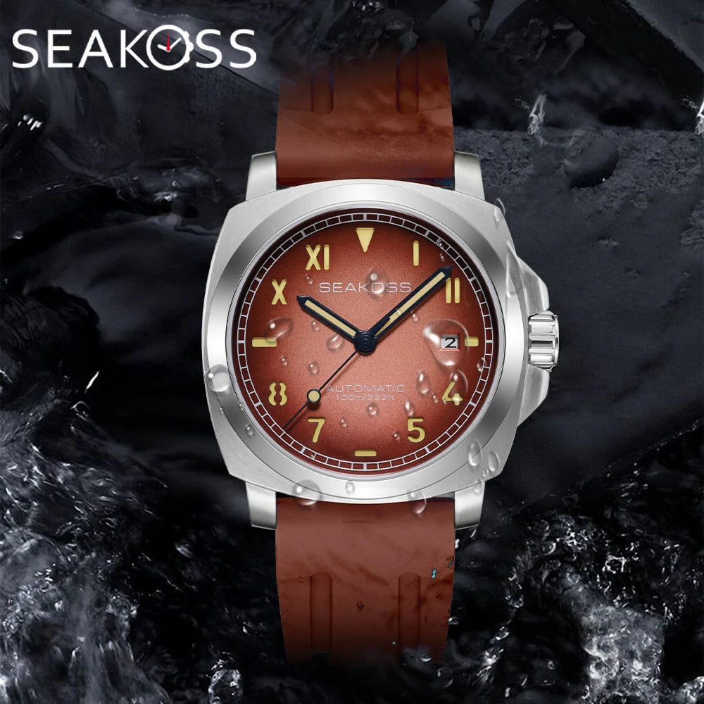 SEAKOSS Automatic  Watches for Men  10 ATM Seagull ST1612 MovementDive Watch  Luminous Calendar Sapphire  Men's Mechanical Watch
