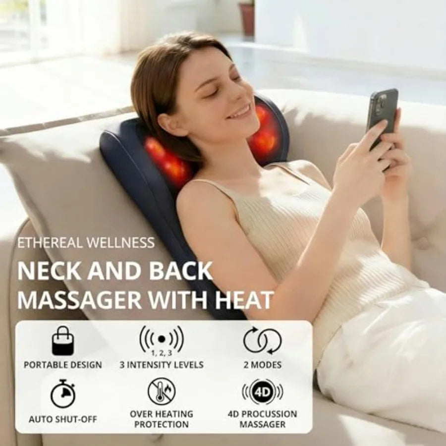 Shiatsu Neck and Back Massager with Heat Deep Tissue Massage Cushion for Pain Relief 20-Node Kneading Vibration Infrared Heatin